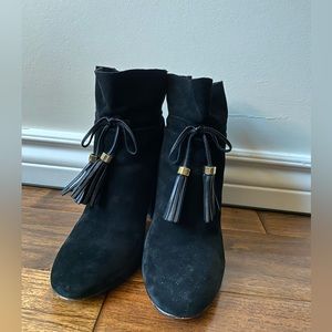 Louise et Cie Black Suede Heeled Booties with front tassel detail